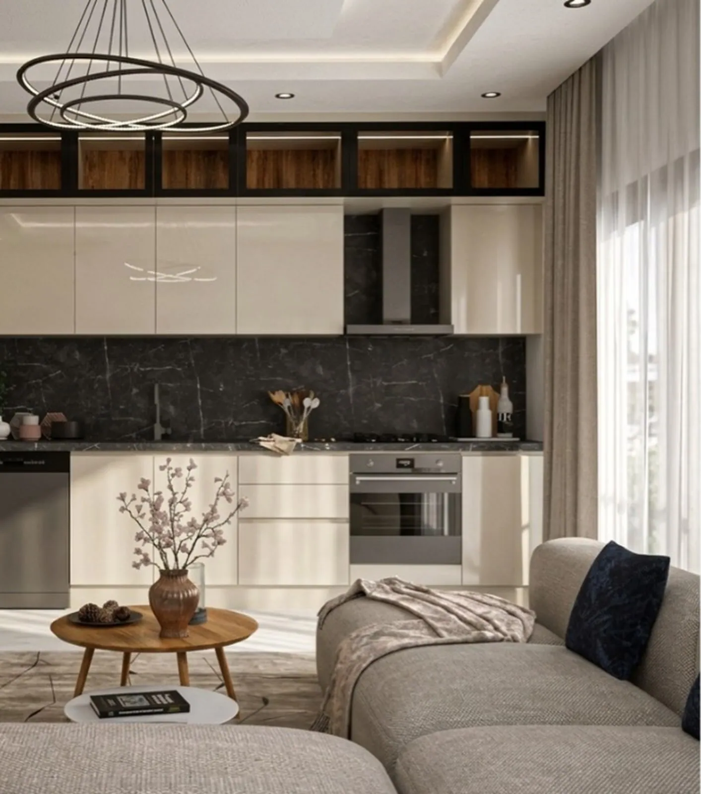 3D salon ve mutfak görselleştirmesi